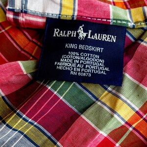 Ralph Lauren Multicolor preppy red blue green white Plaid Bedskirt cotton ruffle